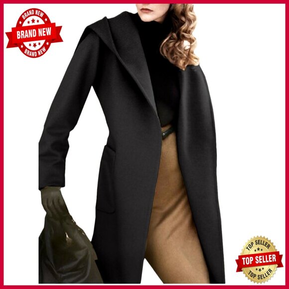 Wool Blend Trench Coat Long Sleeve Open Front Belted Casual Winter